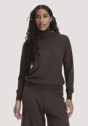hessnatur Damen Rollkragenpullover Relaxed aus Bio-Merinowolle - braun - Größe XS