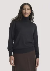 hessnatur Damen Rollkragenpullover Relaxed aus Bio-Merinowolle - schwarz - Größe XS
