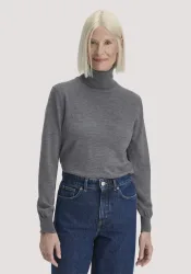 hessnatur Damen Rollkragenpullover Relaxed aus Bio-Merinowolle - grau - Größe M
