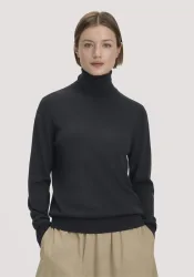 hessnatur Damen Rollkragenpullover Relaxed aus Bio-Merinowolle - blau - Größe L