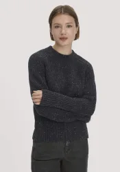hessnatur Damen Strick Pullover Relaxed aus Bio-Baumwolle mit recycelter Wolle - grau - Größe S