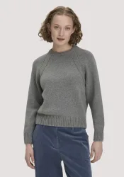 hessnatur Damen Strick Pullover Relaxed aus Wolle mit Bio-Baumwolle - grau - Größe XS