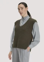 hessnatur Damen Strick Pullover Relaxed aus Bio-Baumwolle und Schurwolle - grün GrösseXL