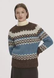 hessnatur Damen Stick Pullover Relaxed aus Alpaka und Bio-Baumwolle - blau - Größe S