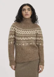 hessnatur Damen Rollkragenpullover Relaxed aus Alpaka und Bio-Baumwolle - braun - Größe S