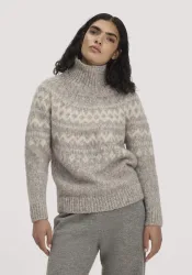 hessnatur Damen Rollkragenpullover Relaxed aus Alpaka und Bio-Baumwolle - grau - Größe S