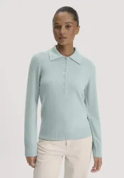 hessnatur Damen Polo-Pullover Regular aus Bio-Schurwolle mit Cahsmere - grün - Größe S