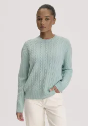 hessnatur Damen Pullover Oversize aus Bio-Schurwolle mit Cashmere - grün GrösseS
