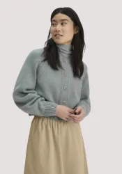 hessnatur Damen Strick Jacke Relaxed Cropped aus Bio-Merinowolle mit Bio-Baumwolle - blau - Größe XXL