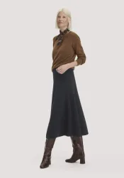 hessnatur Damen Strick Rock Midi Regular aus Bio-Merinowolle mit Cashmere - schwarz - Größe XXL