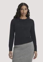 hessnatur Damen Strick Jacke Regular BETTER RECYCLING aus Cashmere - schwarz - Größe XL