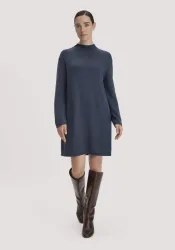 hessnatur Damen Strickkleid Relaxed aus TENCEL? Lyocell mit Bio-Baumwolle - blau - Größe M