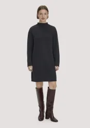 hessnatur Damen Strickkleid Relaxed aus TENCEL? Lyocell mit Bio-Baumwolle - schwarz - Größe L