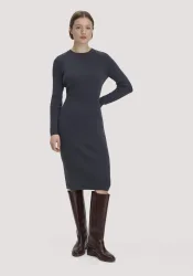 hessnatur Damen Strick Kleid Regular aus Bio-Baumwolle mit Bio-Merinowolle - blau GrösseXXL