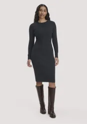 hessnatur Damen Strick Kleid Regular aus Bio-Baumwolle mit Bio-Merinowolle - schwarz - Größe M