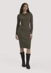 hessnatur Damen Strick Kleid Regular aus Bio-Baumwolle mit Bio-Merinowolle - grün GrösseXS
