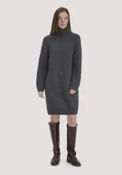 hessnatur Damen Strickkleid Relaxed aus Bio-Merinowolle mit Bio-Baumwolle - grau GrösseXS
