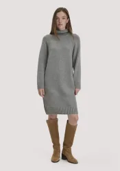 hessnatur Damen Strickkleid Relaxed aus Bio-Merinowolle mit Bio-Baumwolle - grau - Größe S