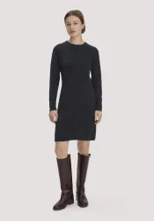 hessnatur Damen Strickkleid Regular aus Bio-Schurwolle mit Cashmere - schwarz - Größe L