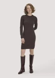 hessnatur Damen Strickkleid Regular aus Bio-Schurwolle mit Cashmere - braun - Größe L