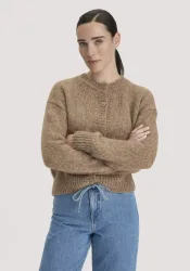 hessnatur Damen Strickjacke Relaxed aus Alpaka und Bio-Baumwolle - braun - Größe L