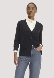 hessnatur Damen Strickjacke Relaxed aus Bio-Schurwolle mit Cashmere - schwarz - Größe S
