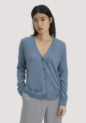 hessnatur Damen Strickjacke Relaxed aus Bio-Schurwolle mit Cashmere - blau - Größe M
