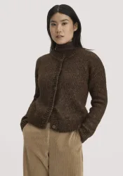 hessnatur Damen Strickjacke Relaxed aus Alpaka und Bio-Baumwolle - braun - Größe L