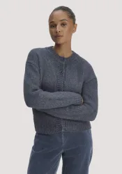 hessnatur Damen Strickjacke Relaxed aus Alpaka und Bio-Baumwolle - blau - Größe L