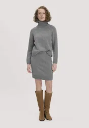 hessnatur Damen Strickrock Regular aus Bio-Merinowolle und Bio-Baumwolle - grau GrösseL