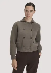 hessnatur Damen Strickjacke Relaxed aus Bio-Baumwolle mit Schurwolle - grün - Größe M