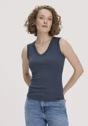 hessnatur Damen Softrib Top Fitted aus Bio-Baumwolle und TENCEL? Modal - blau - Größe 40