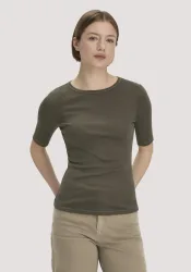 hessnatur Damen Softrib T-Shirt Fitted aus Bio-Baumwolle und TENCEL? Modal - grün - Größe 44