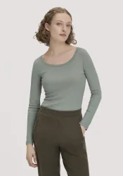 hessnatur Damen Softrib Longsleeve Fitted aus Bio-Baumwolle und TENCEL? Modal - blau - Größe 42