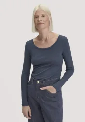 hessnatur Damen Softrib Longsleeve Fitted aus Bio-Baumwolle und TENCEL? Modal - blau - Größe 42