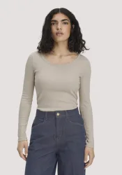 hessnatur Damen Softrib Longsleeve Fitted aus Bio-Baumwolle und TENCEL? Modal - beige - Größe 44
