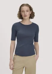 hessnatur Damen Softrib T-Shirt Fitted aus Bio-Baumwolle und TENCEL? Modal - blau - Größe 44