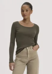 hessnatur Damen Softrib Longsleeve Fitted aus Bio-Baumwolle und TENCEL? Modal - grün - Größe 46