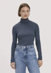 hessnatur Damen Softrib Longsleeve Fitted aus Bio-Baumwolle und TENCEL? Modal - blau - Größe 44