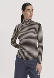 hessnatur Damen Streifen Softrib Longsleeve Fitted aus Bio-Baumwolle und Modal - schwarz - Größe 38