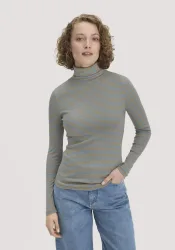 hessnatur Damen Streifen Softrib Longsleeve Fitted aus Bio-Baumwolle und Modal - blau - Größe 38
