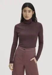 hessnatur Damen Streifen Softrib Longsleeve Fitted aus Bio-Baumwolle und Modal - rot - Größe 36