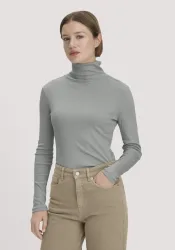 hessnatur Damen Softrib Longsleeve Fitted aus Bio-Baumwolle und TENCEL? Modal - blau - Größe 48