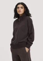 hessnatur Damen Troyer-Sweatshirt Oversize aus Bio-Baumwolle mit recycelter Baumwolle - braun - Größe XS