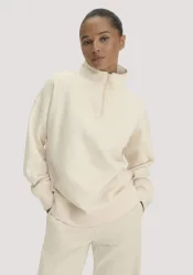 hessnatur Damen Troyer-Sweatshirt Oversize aus Bio-Baumwolle mit recycelter Baumwolle - natur - Größe L