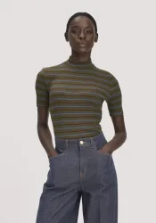 hessnatur Damen Slubrib Streifen T-Shirt Slim aus Bio-Baumwolle - grün - Größe 40