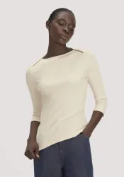 hessnatur Damen Boatneck Longsleeve Slim aus Bio-Baumwolle - weiß - Größe 40