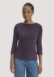 hessnatur Damen Boatneck Longsleeve Slim aus Bio-Baumwolle - lila - Größe 36