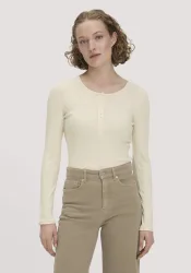hessnatur Damen Longsleeve Henley Slim aus Bio-Baumwolle - weiß - Größe 42
