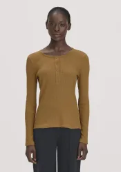 hessnatur Damen Longsleeve Henley Slim aus Bio-Baumwolle - orange - Größe 34